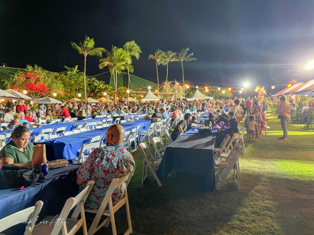 Bon Dance, Hyatt tables set up, Kauai 2025